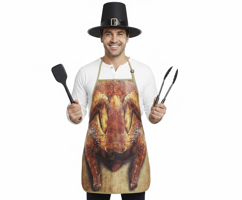 PMU Thanksgiving Black Top Pilgrim Man Hat with Silver Buckle and Turkey Apron Set Party Decorations and Costume Accessories (2/Pkg) Pkg/1