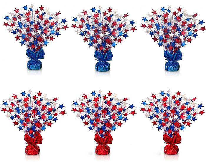 PMU Star Metallic Foil Spray Centerpiece Red White & Blue Patriotic Balloon Weights, 4th of July Decorations 15in / 7.34cm