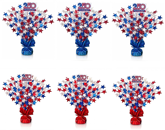PMU Star Metallic Foil Spray Centerpiece Red White & Blue Patriotic Balloon Weights, 4th of July Decorations 15in / 7.34cm