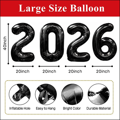 PMU New Year's Eve Party "2026" 16inch, 30inch, & 40inch in Number Mylar Balloons 2026 New Year, Graduation, Birthday, Special Events Accessories Party Celebration (4/pkg) Pkg/1
