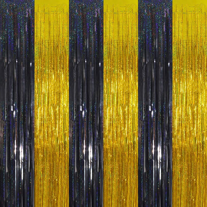 PMU Metallic Fringe Curtains | Metallic Foil Fringe Backdrop Curtains | Fringe Backdrop for Graduation, Birthday Party Decorations, Baby Shower, Disco Party |3ft x 8ft