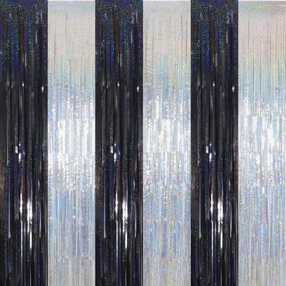 PMU Metallic Fringe Curtains | Metallic Foil Fringe Backdrop Curtains | Fringe Backdrop for Graduation, Birthday Party Decorations, Baby Shower, Disco Party |3ft x 8ft