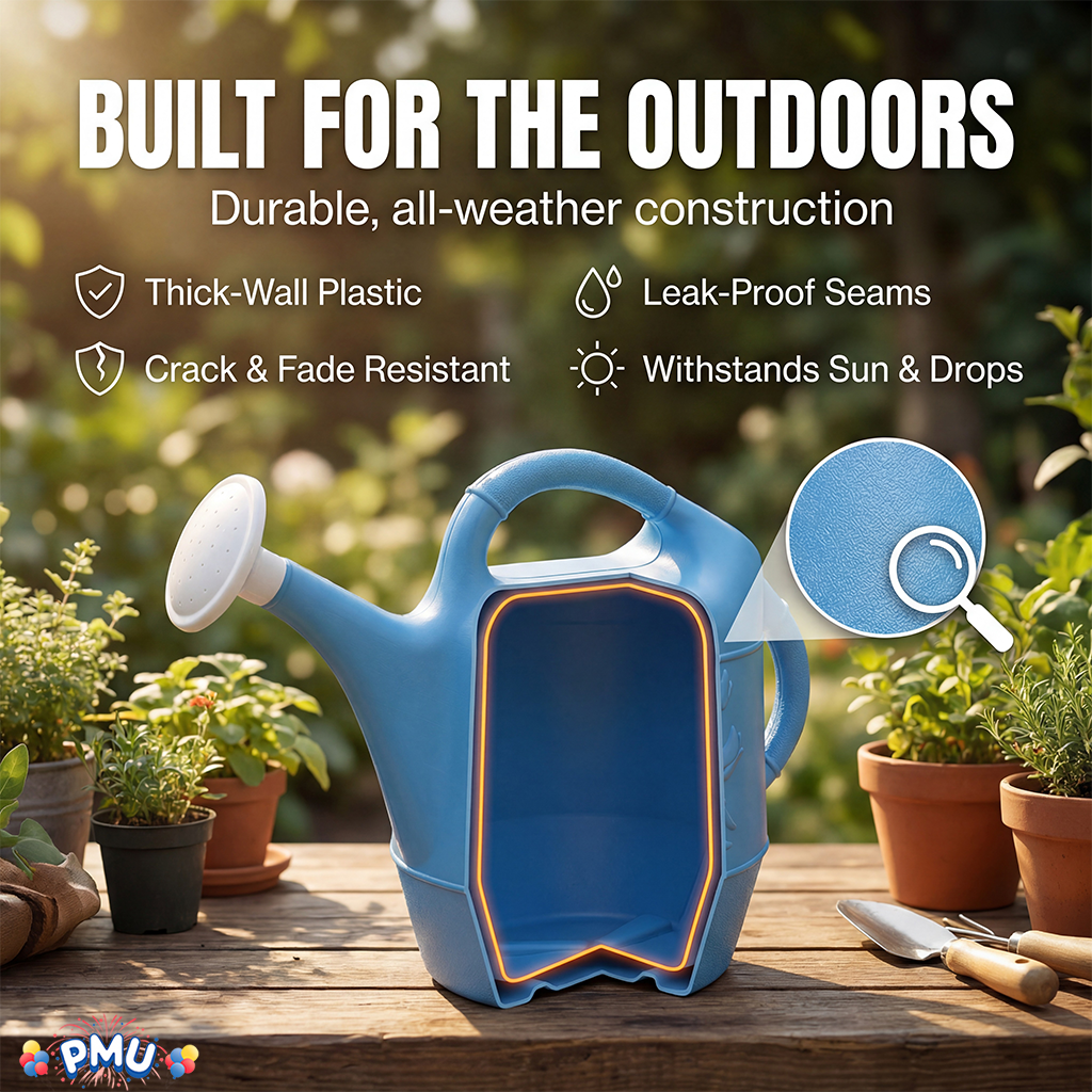 PMU 2 Gallon Watering Can - Garden Watering Can for Indoor & Outdoor Plants - Plastic Water Can with Detachable Sprinkler Head - Large Water Pot, Made in USA
