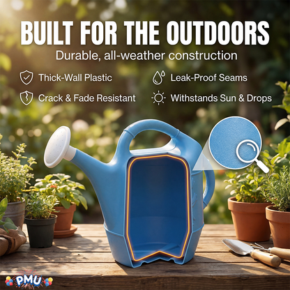 PMU 2 Gallon Watering Can - Garden Watering Can for Indoor & Outdoor Plants - Plastic Water Can with Detachable Sprinkler Head - Large Water Pot, Made in USA