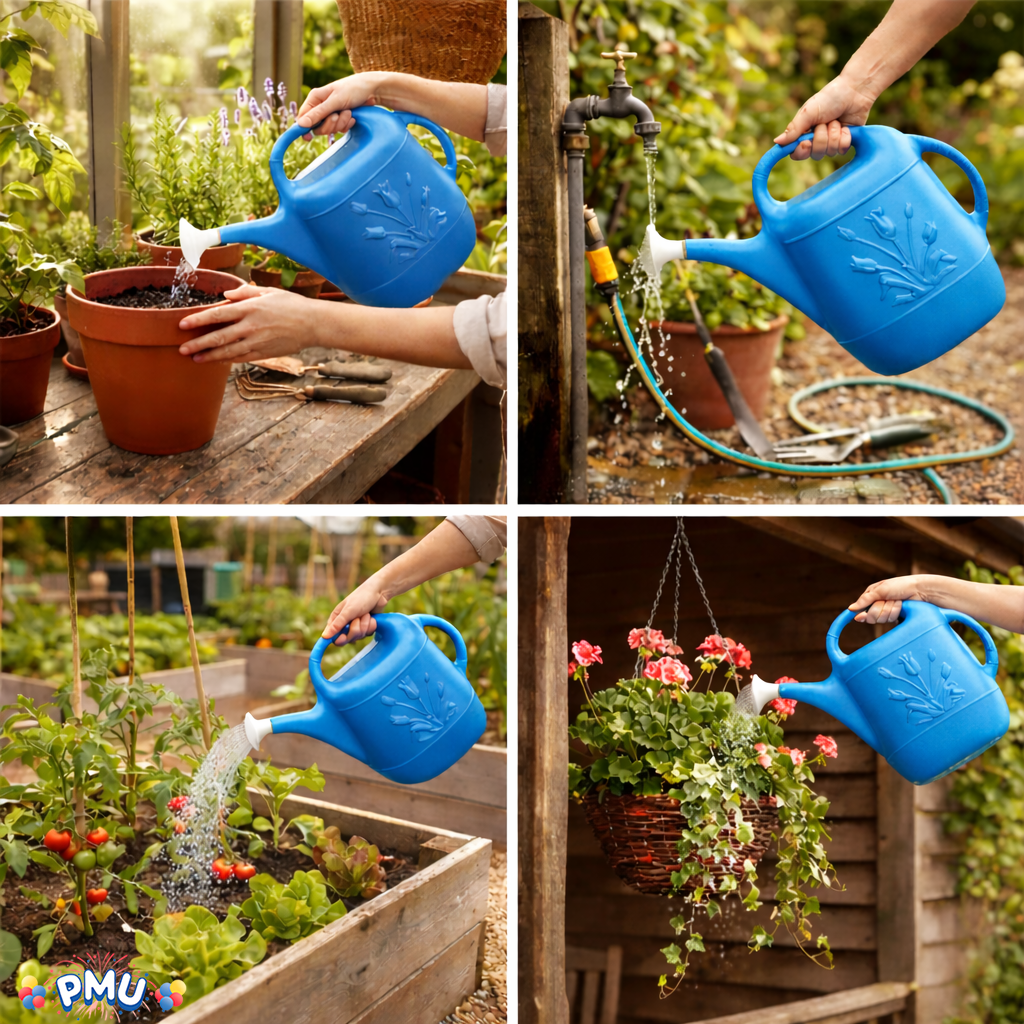 PMU 2 Gallon Watering Can - Garden Watering Can for Indoor & Outdoor Plants - Plastic Water Can with Detachable Sprinkler Head - Large Water Pot, Made in USA
