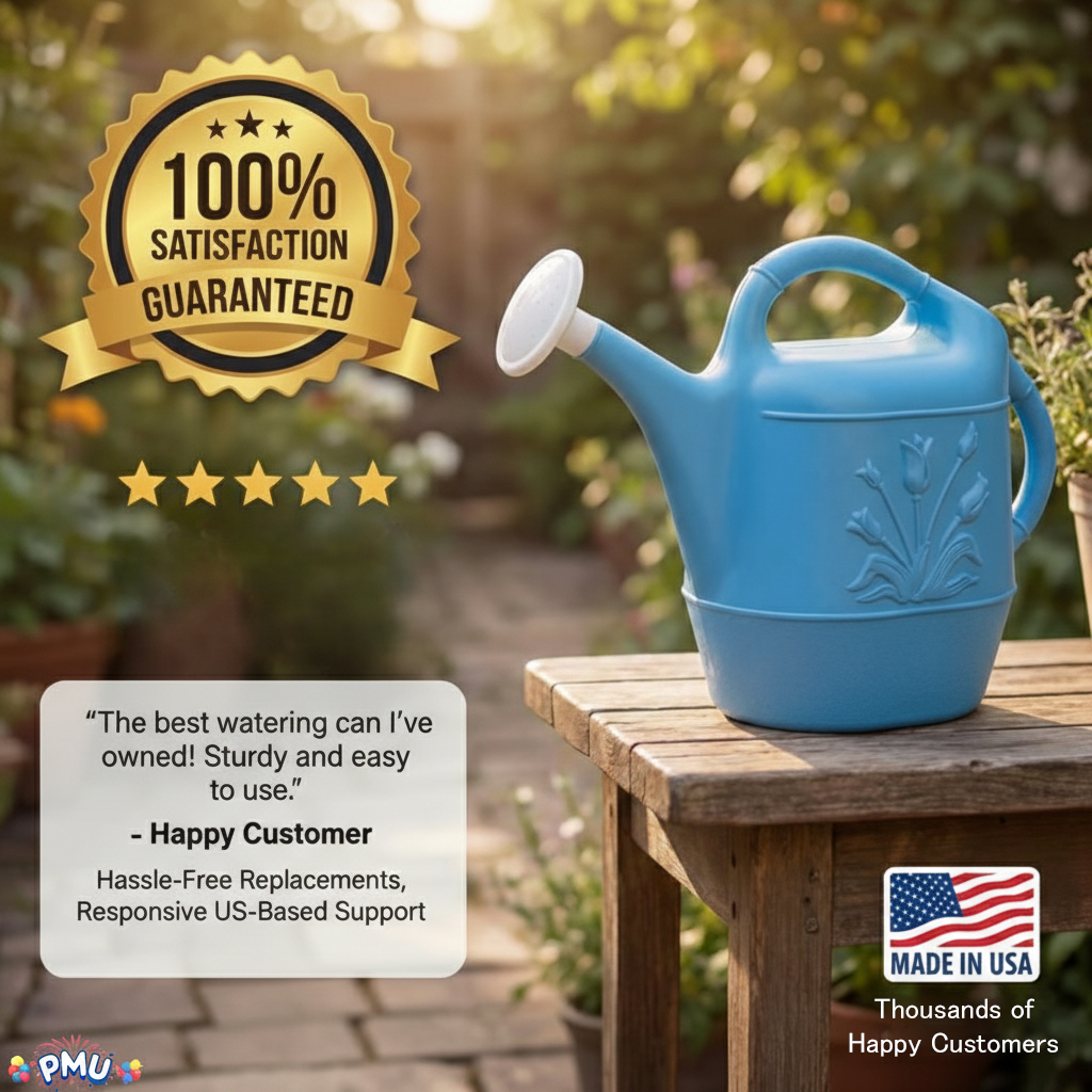 PMU 2 Gallon Watering Can - Garden Watering Can for Indoor & Outdoor Plants - Plastic Water Can with Detachable Sprinkler Head - Large Water Pot, Made in USA