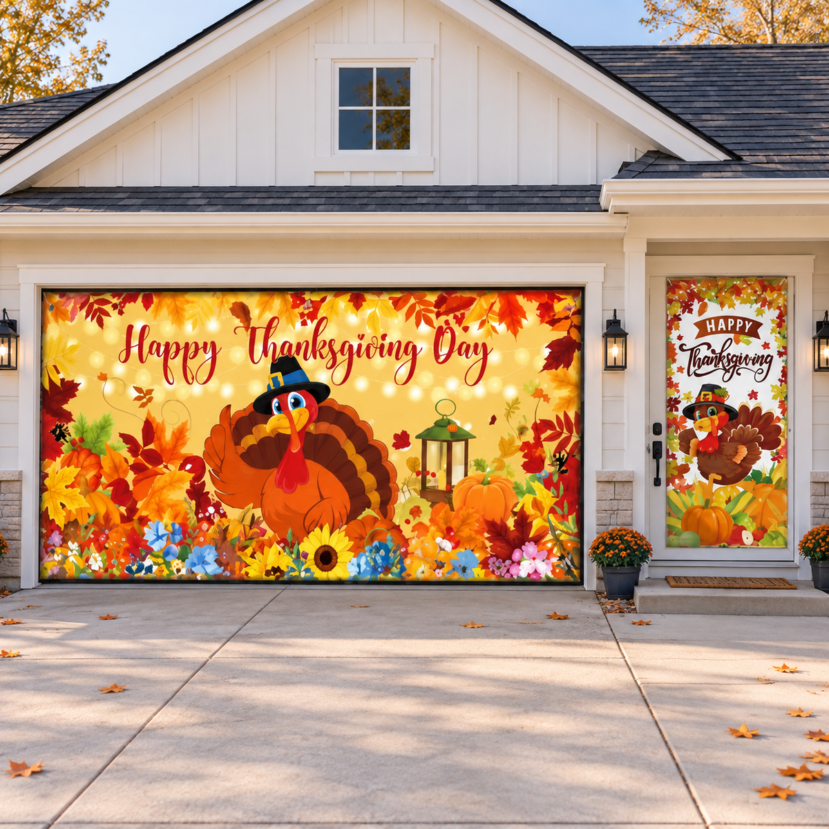 2Pc Set Thanksgiving Garage Door Cover High-Definition Thanksgiving Décor