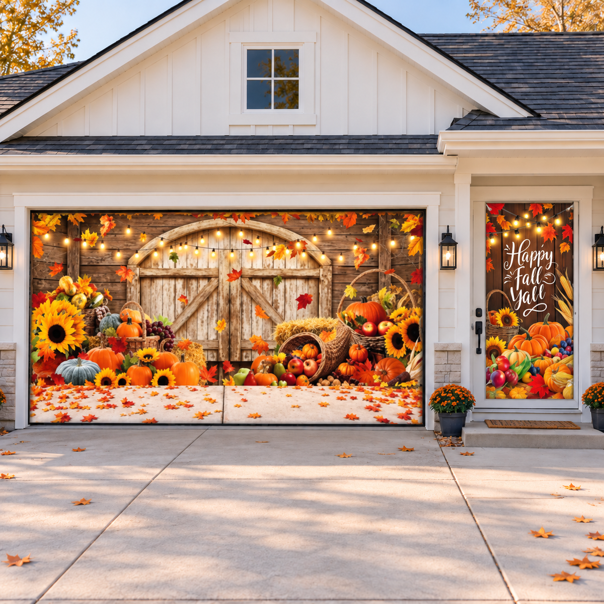 2Pc Set Thanksgiving Garage Door Cover High-Definition Thanksgiving Décor