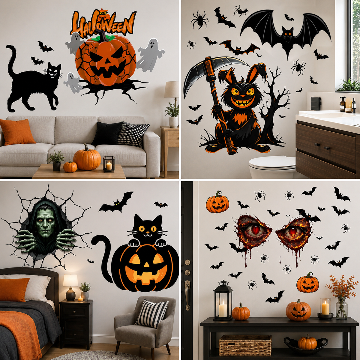 PMU 7 Sheet Halloween Wall Stickers, High-Definition Wall Decal Halloween Decor