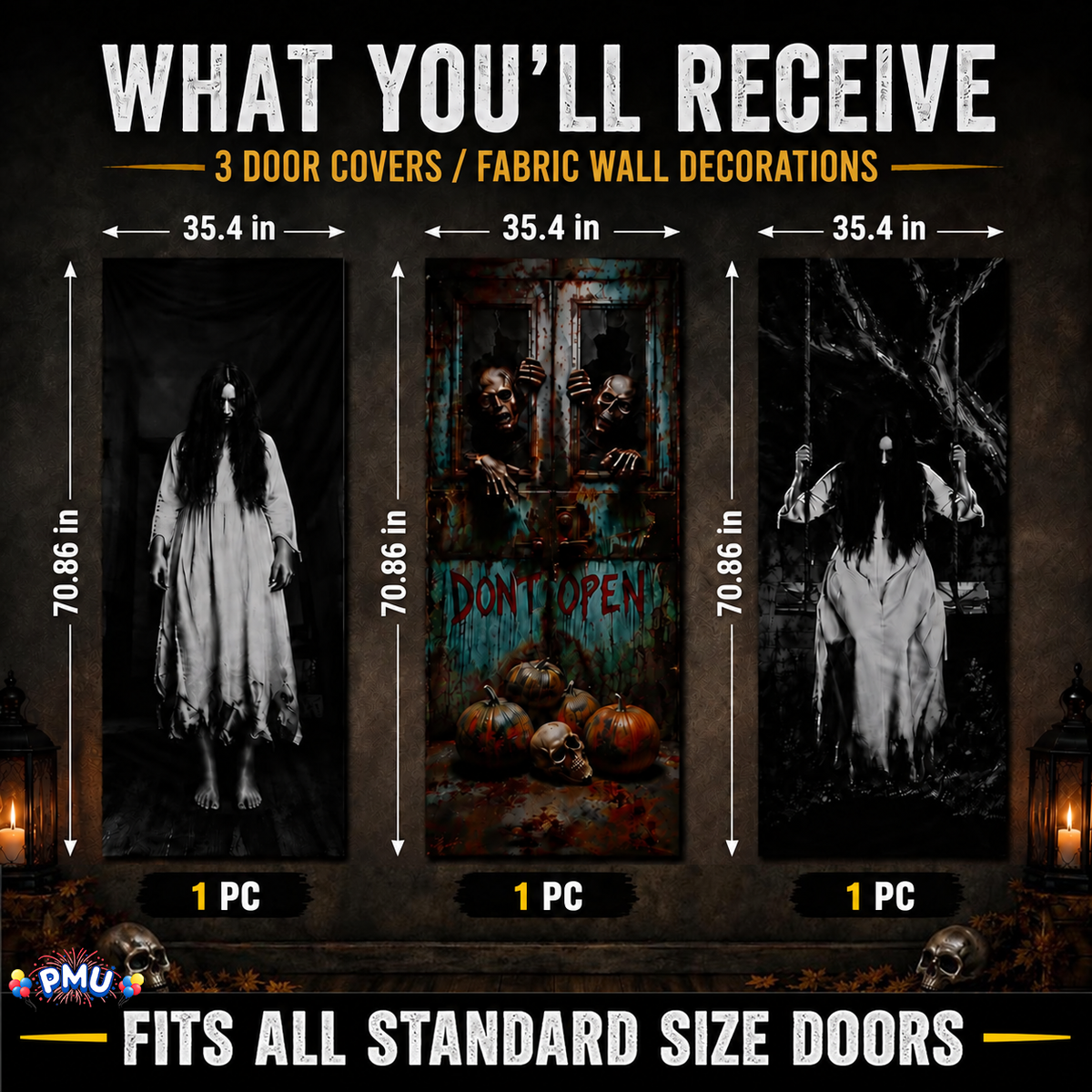 PMU 3 Pcs Halloween Door Cover, High-Definition Door Cover Halloween Decor