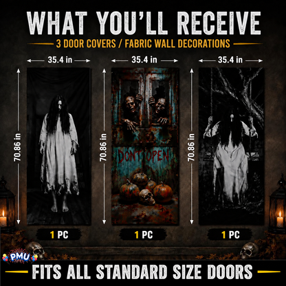 PMU 3 Pcs Halloween Door Cover, High-Definition Door Cover Halloween Decor