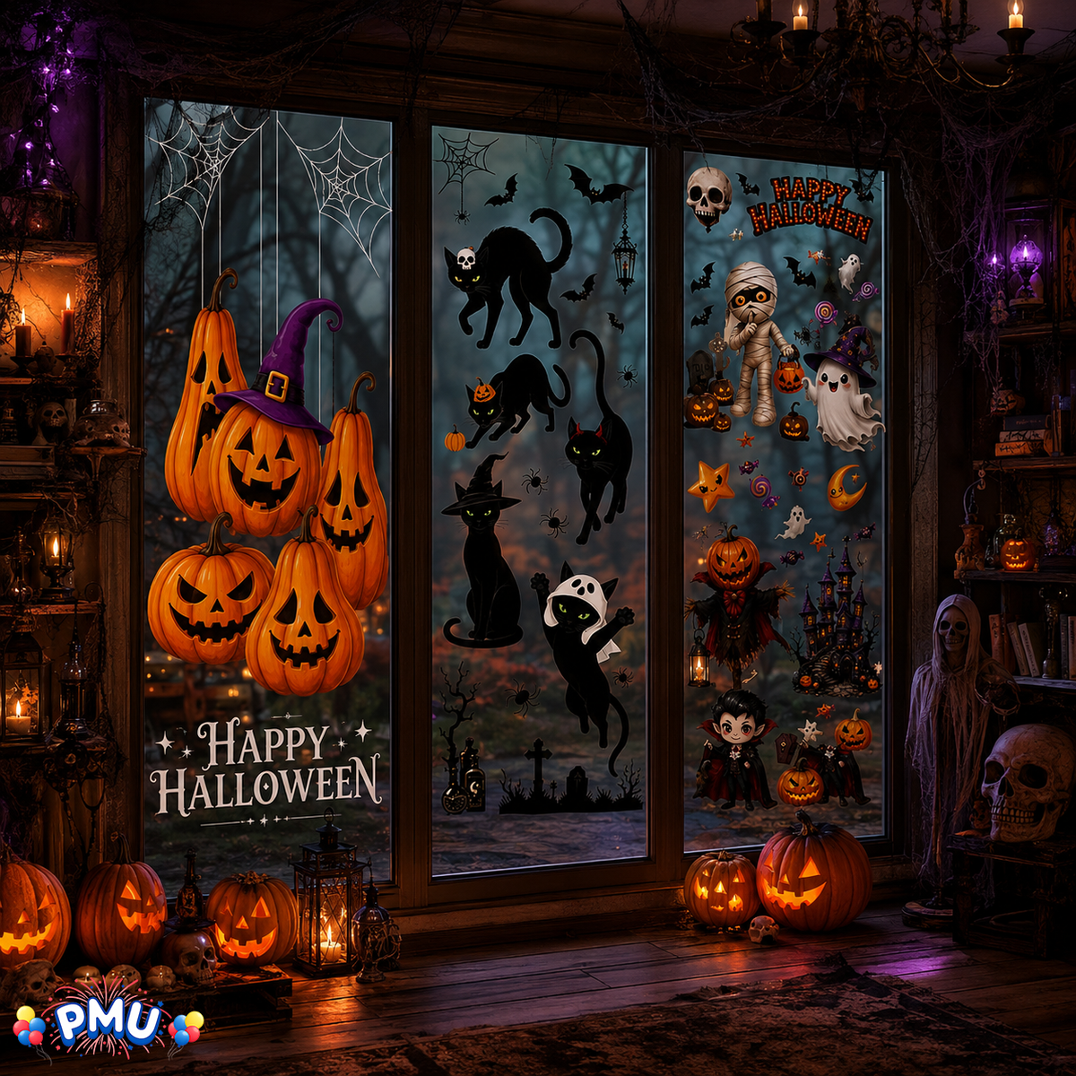 PMU PMU 13 Set Halloween Window Clings, Window Decals, Scary Halloween Decor