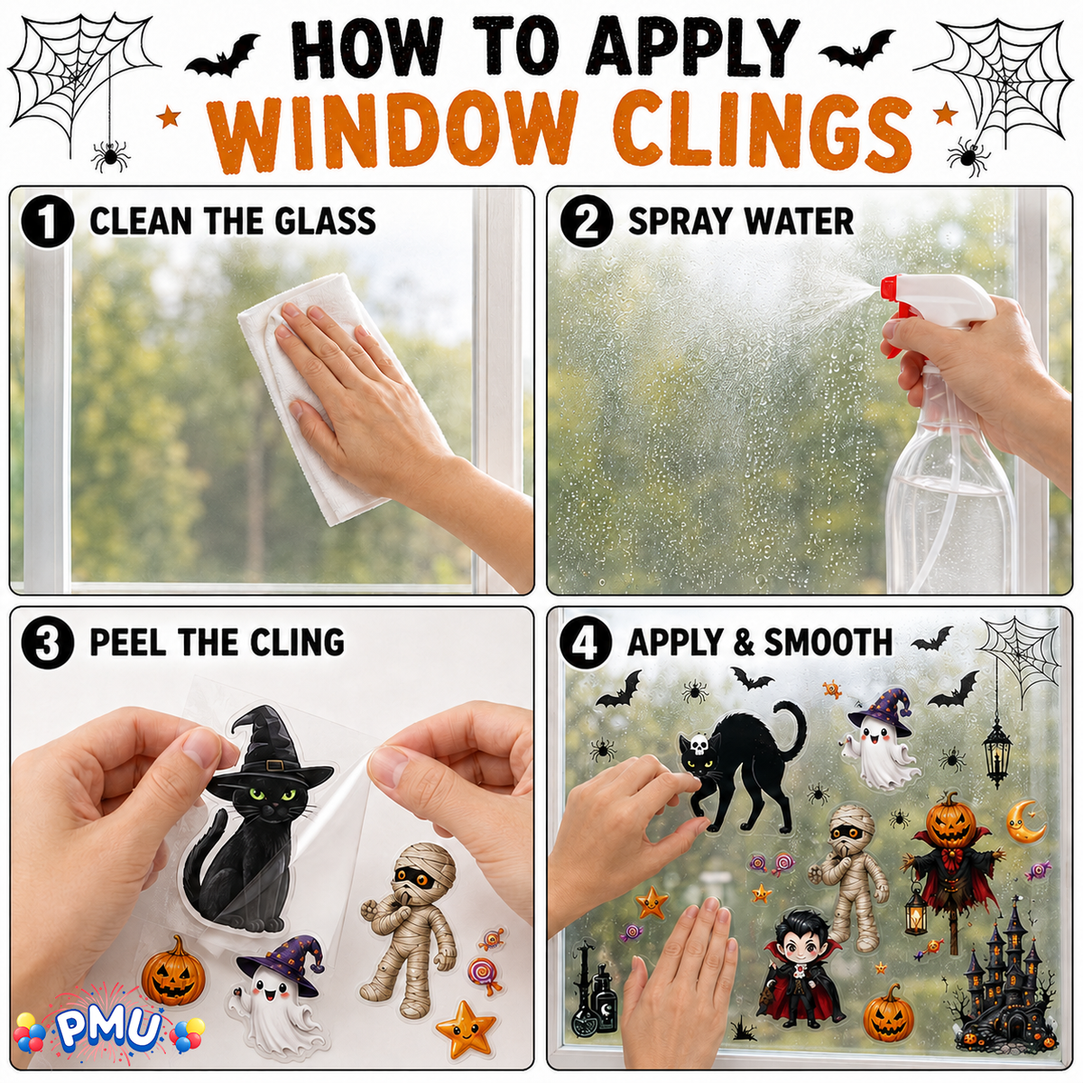 PMU PMU 13 Set Halloween Window Clings, Window Decals, Scary Halloween Decor