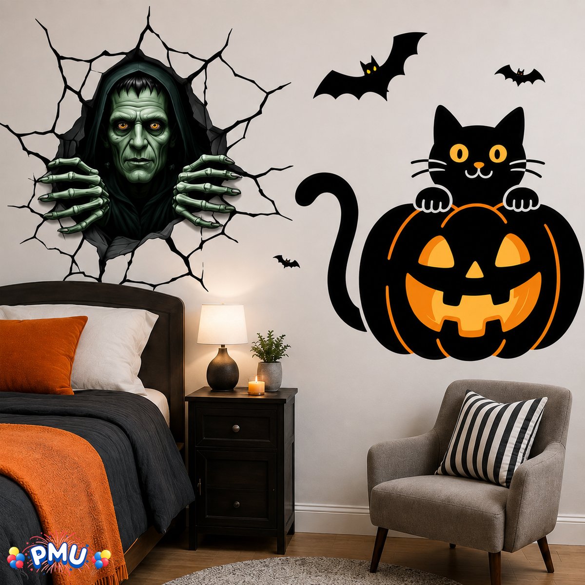 PMU 7 Sheet Halloween Wall Stickers, High-Definition Wall Decal Halloween Decor