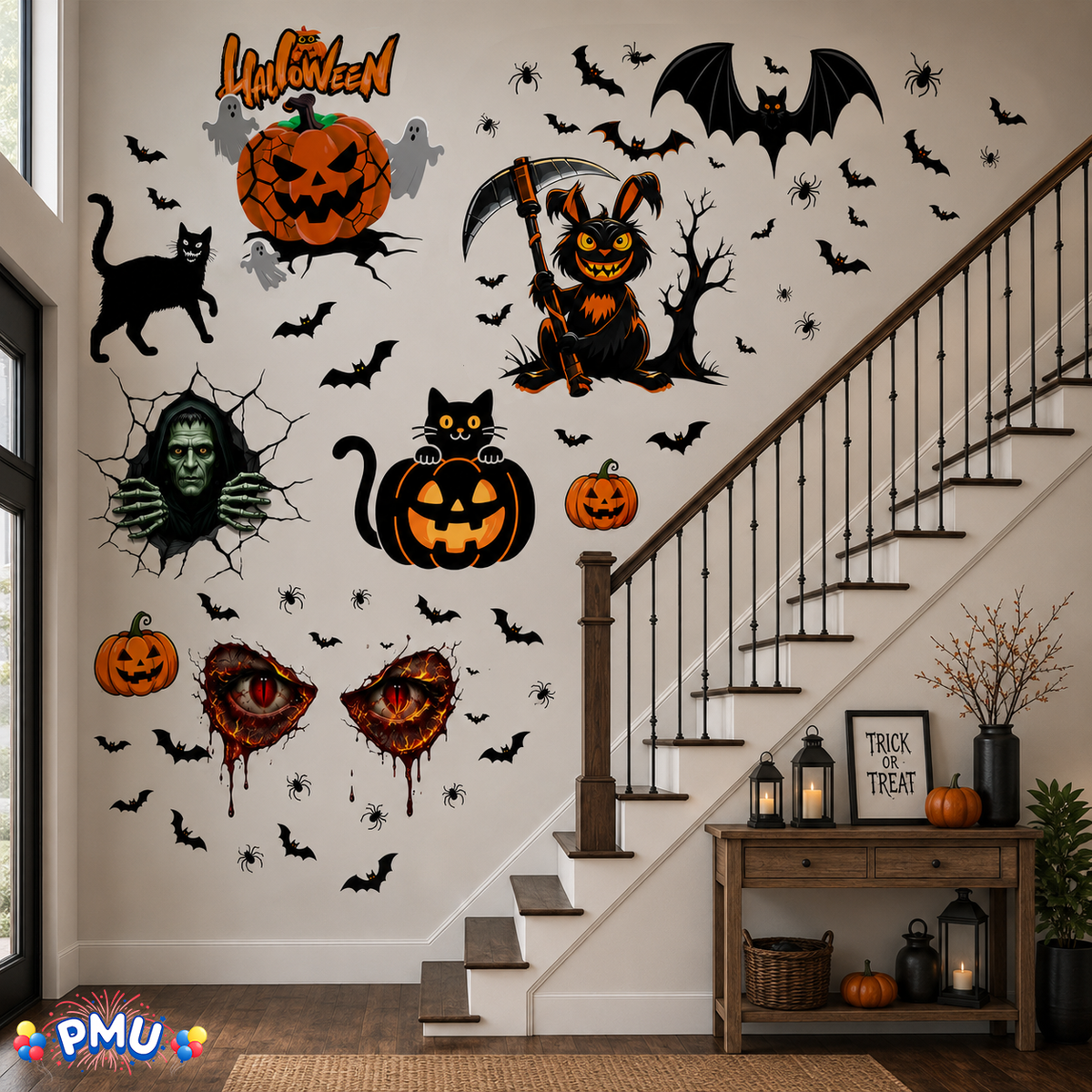 PMU 7 Sheet Halloween Wall Stickers, High-Definition Wall Decal Halloween Decor