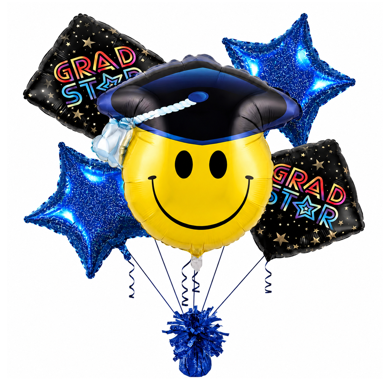 PMU Graduation Smiley Face Balloon Bouquet – Mylar Balloons for Graduation Party Decorations
