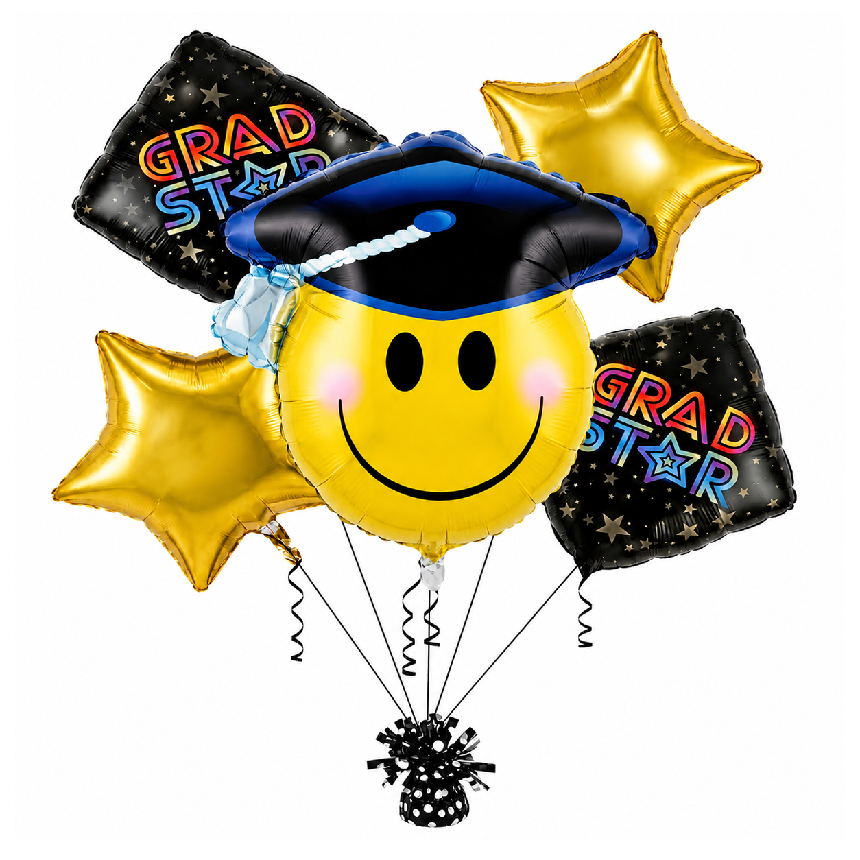 PMU Graduation Smiley Face Balloon Bouquet – Mylar Balloons for Graduation Party Decorations