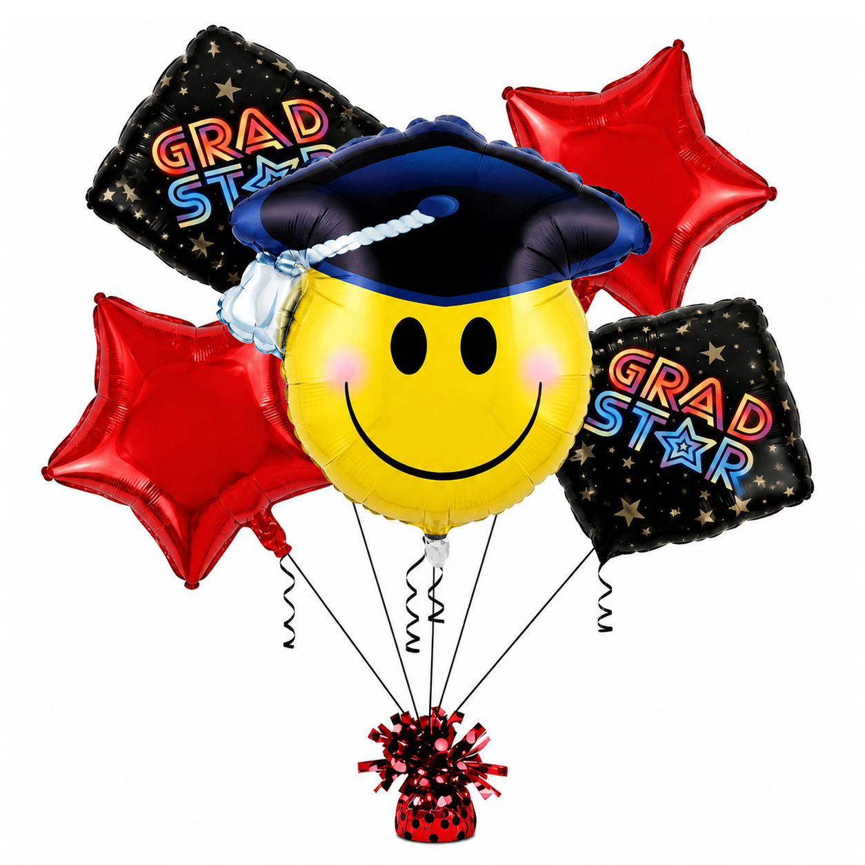 PMU Graduation Smiley Face Balloon Bouquet – Mylar Balloons for Graduation Party Decorations