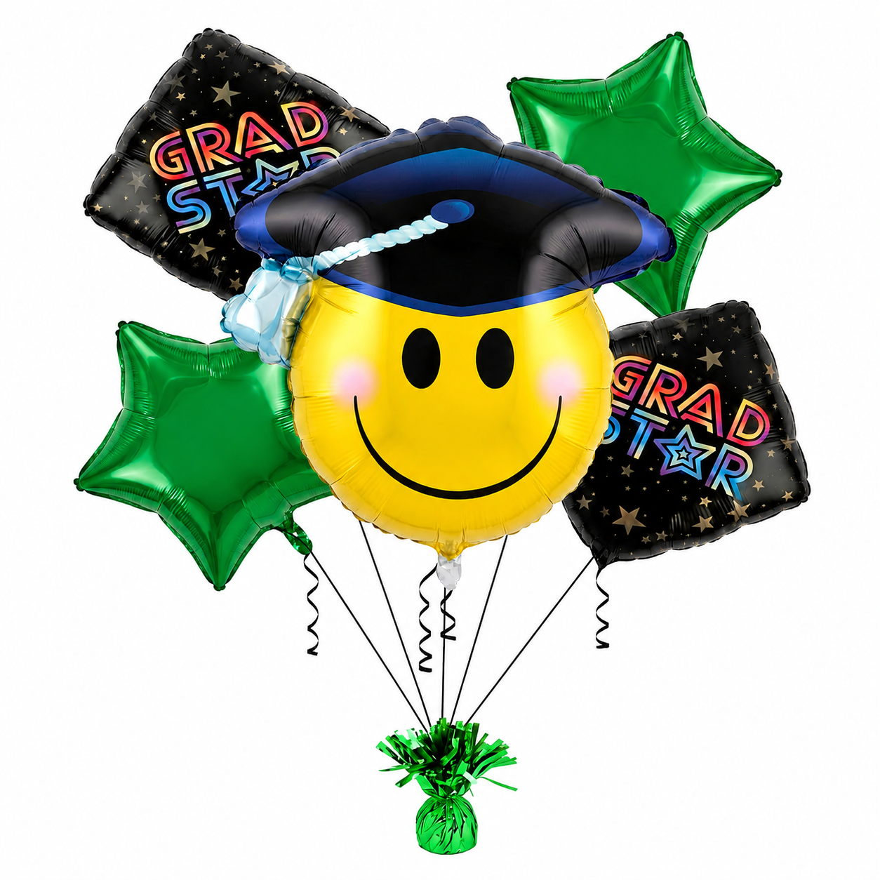 PMU Graduation Smiley Face Balloon Bouquet – Mylar Balloons for Graduation Party Decorations