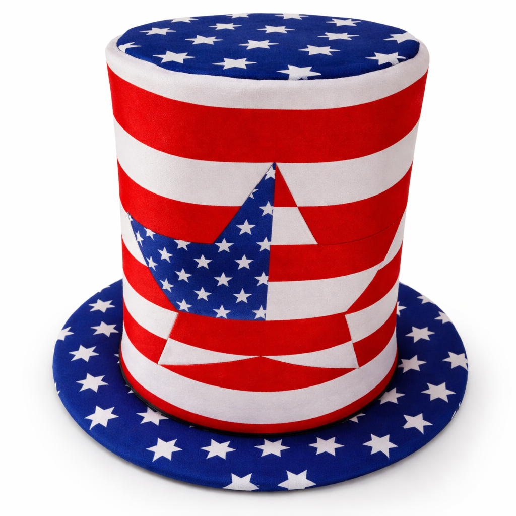 PMU Memorial Day Patriotic Stars & Stripes Top Hat - Red White & Blue Hair Accessory for Women & Men, 4th of July Decoration, Patriotic Accessories for Holidays Veterans & Independence Day