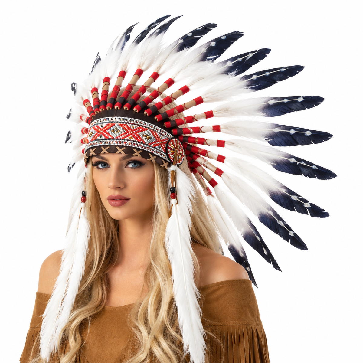 PMU Native American Tribal Chief Feather Headdress Costume Headpiece Hat