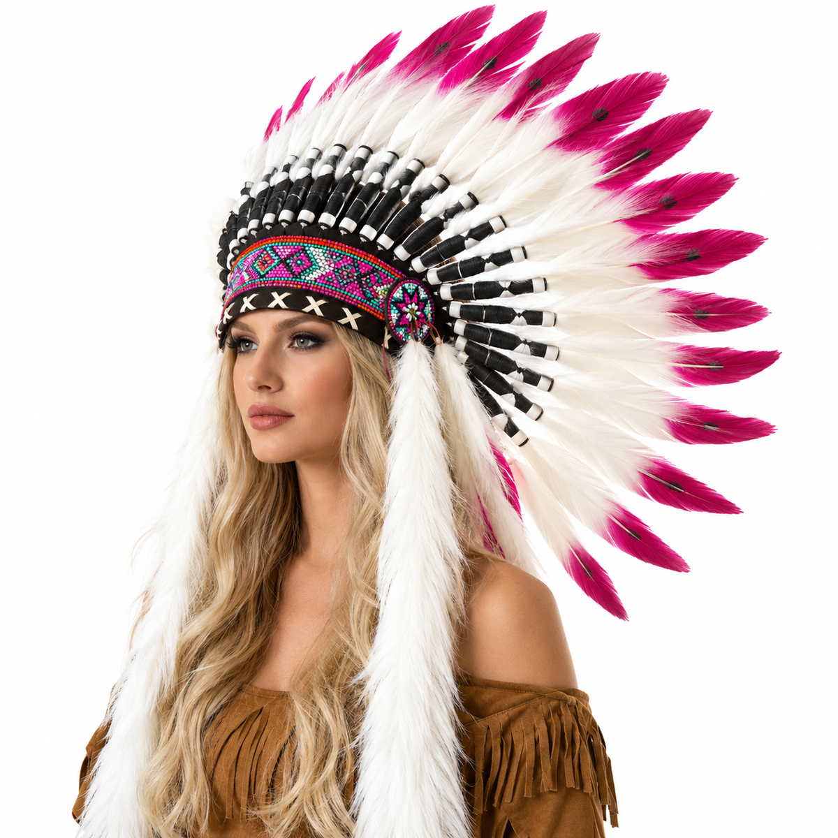 PMU Native American Tribal Chief Feather Headdress Costume Headpiece Hat