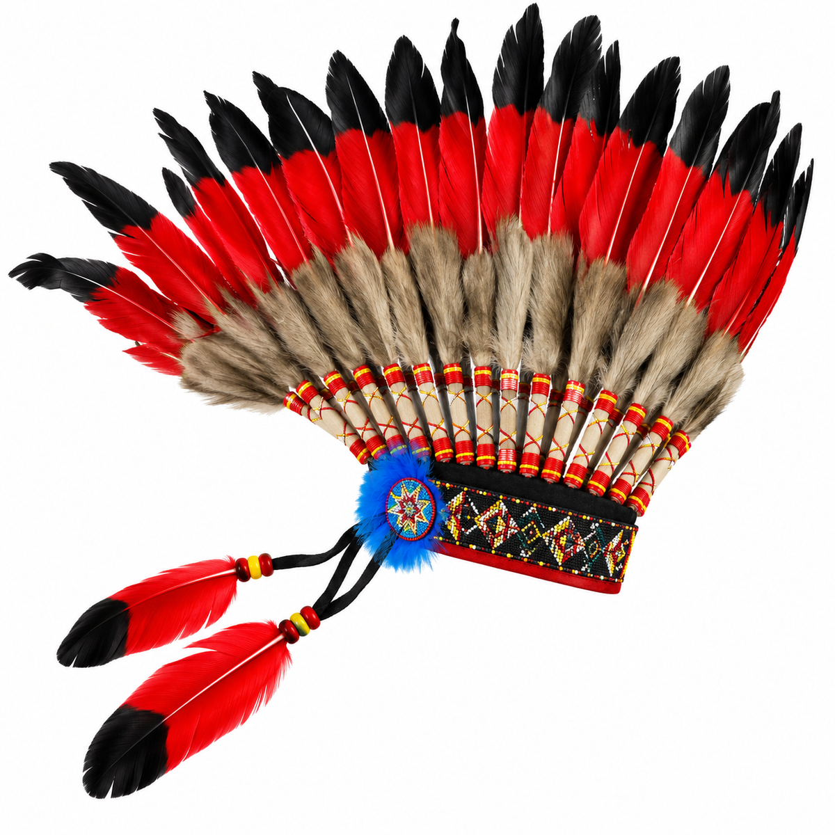 PMU Native American Tribal Chief Feather Headdress Costume Headpiece Hat
