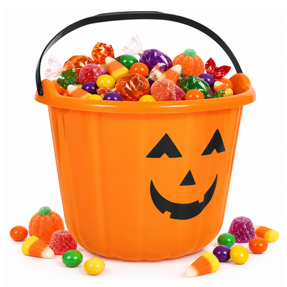 PMU Halloween Jack-O-Lantern Trick or Treat Pail Bucket - Candy Gift Basket for Kids - Pumpkin Plastic Buckets with Handle - Perfect Halloween Décor - 9 Inch
