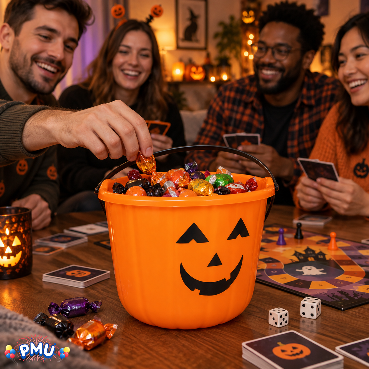 PMU Halloween Jack-O-Lantern Trick or Treat Pail Bucket - Candy Gift Basket for Kids - Pumpkin Plastic Buckets with Handle - Perfect Halloween Décor - 9 Inch