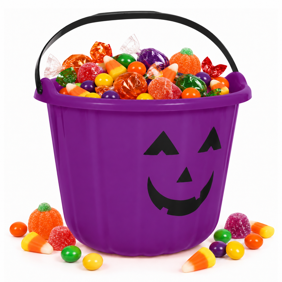PMU Halloween Jack-O-Lantern Trick or Treat Pail Bucket - Candy Gift Basket for Kids - Pumpkin Plastic Buckets with Handle - Perfect Halloween Décor - 9 Inch