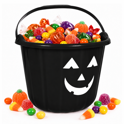 PMU Halloween Jack-O-Lantern Trick or Treat Pail Bucket - Candy Gift Basket for Kids - Pumpkin Plastic Buckets with Handle - Perfect Halloween Décor - 9 Inch