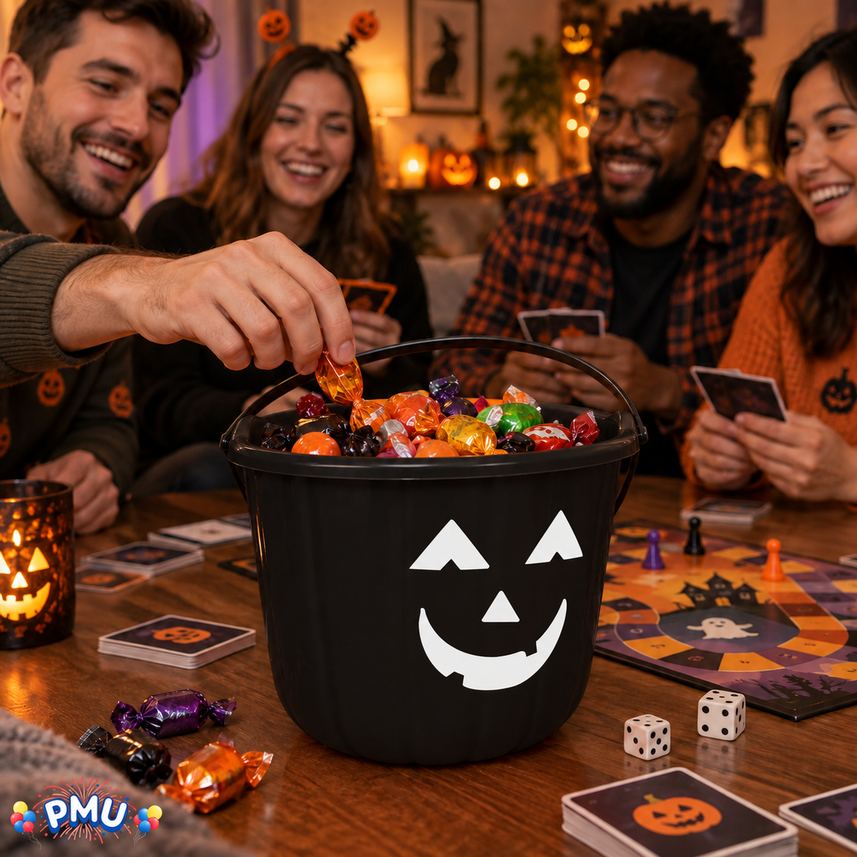 PMU Halloween Jack-O-Lantern Trick or Treat Pail Bucket - Candy Gift Basket for Kids - Pumpkin Plastic Buckets with Handle - Perfect Halloween Décor - 9 Inch