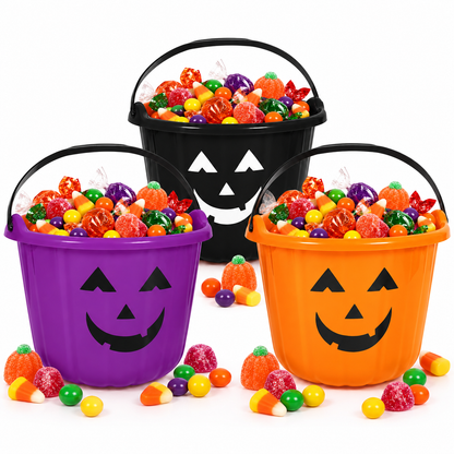 PMU Halloween Jack-O-Lantern Trick or Treat Pail Bucket - Candy Gift Basket for Kids - Pumpkin Plastic Buckets with Handle - Perfect Halloween Décor - 9 Inch