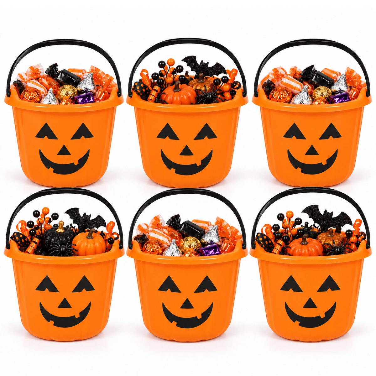 PMU Halloween Jack-O-Lantern Trick or Treat Pail Bucket - Candy Gift Basket for Kids - Pumpkin Plastic Buckets with Handle - Perfect Halloween Décor - 9 Inch