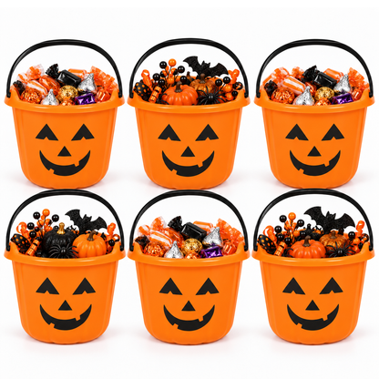 PMU Halloween Jack-O-Lantern Trick or Treat Pail Bucket - Candy Gift Basket for Kids - Pumpkin Plastic Buckets with Handle - Perfect Halloween Décor - 9 Inch