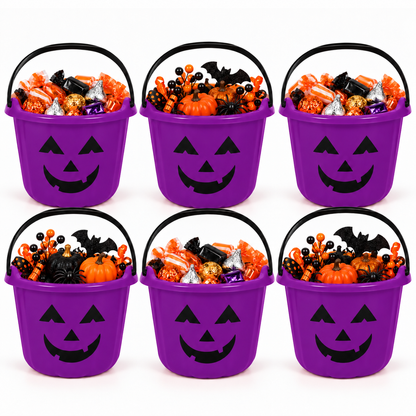 PMU Halloween Jack-O-Lantern Trick or Treat Pail Bucket - Candy Gift Basket for Kids - Pumpkin Plastic Buckets with Handle - Perfect Halloween Décor - 9 Inch