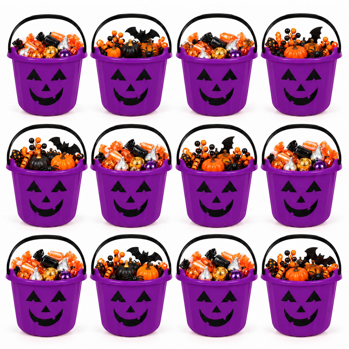 PMU Halloween Jack-O-Lantern Trick or Treat Pail Bucket - Candy Gift Basket for Kids - Pumpkin Plastic Buckets with Handle - Perfect Halloween Décor - 9 Inch