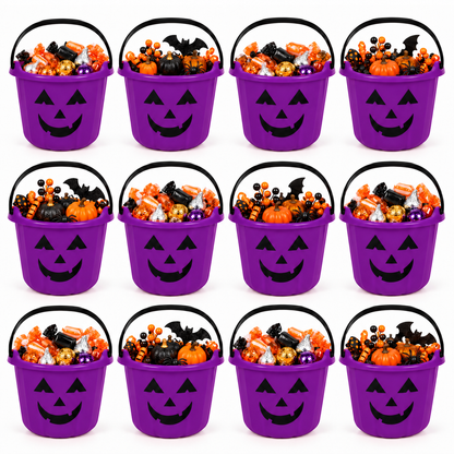 PMU Halloween Jack-O-Lantern Trick or Treat Pail Bucket - Candy Gift Basket for Kids - Pumpkin Plastic Buckets with Handle - Perfect Halloween Décor - 9 Inch