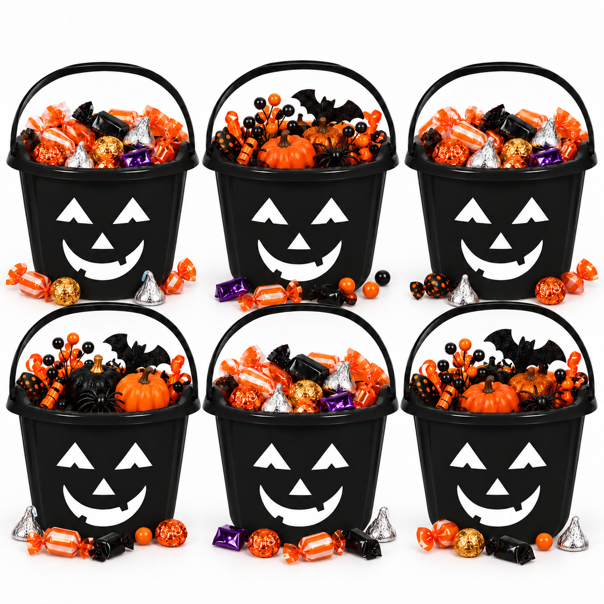 PMU Halloween Jack-O-Lantern Trick or Treat Pail Bucket - Candy Gift Basket for Kids - Pumpkin Plastic Buckets with Handle - Perfect Halloween Décor - 9 Inch