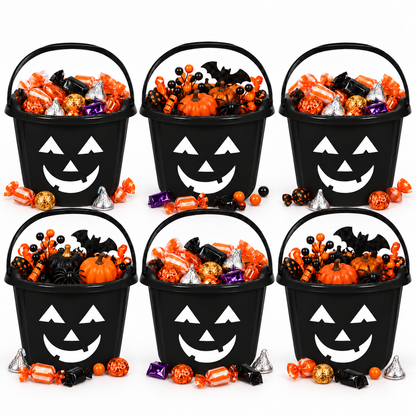 PMU Halloween Jack-O-Lantern Trick or Treat Pail Bucket - Candy Gift Basket for Kids - Pumpkin Plastic Buckets with Handle - Perfect Halloween Décor - 9 Inch