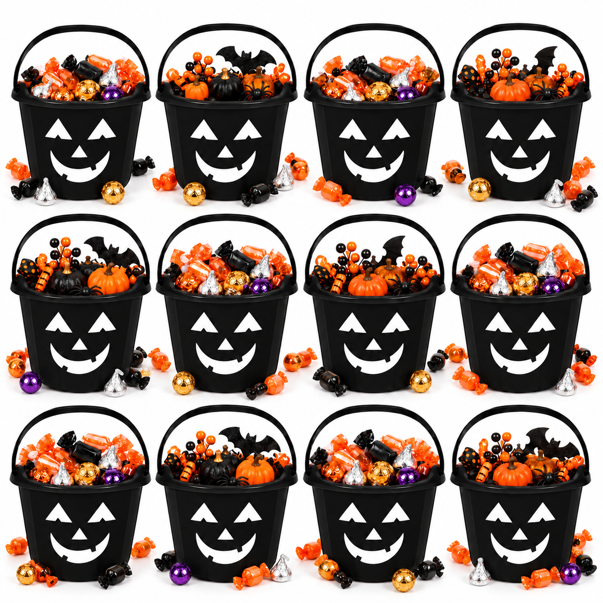 PMU Halloween Jack-O-Lantern Trick or Treat Pail Bucket - Candy Gift Basket for Kids - Pumpkin Plastic Buckets with Handle - Perfect Halloween Décor - 9 Inch