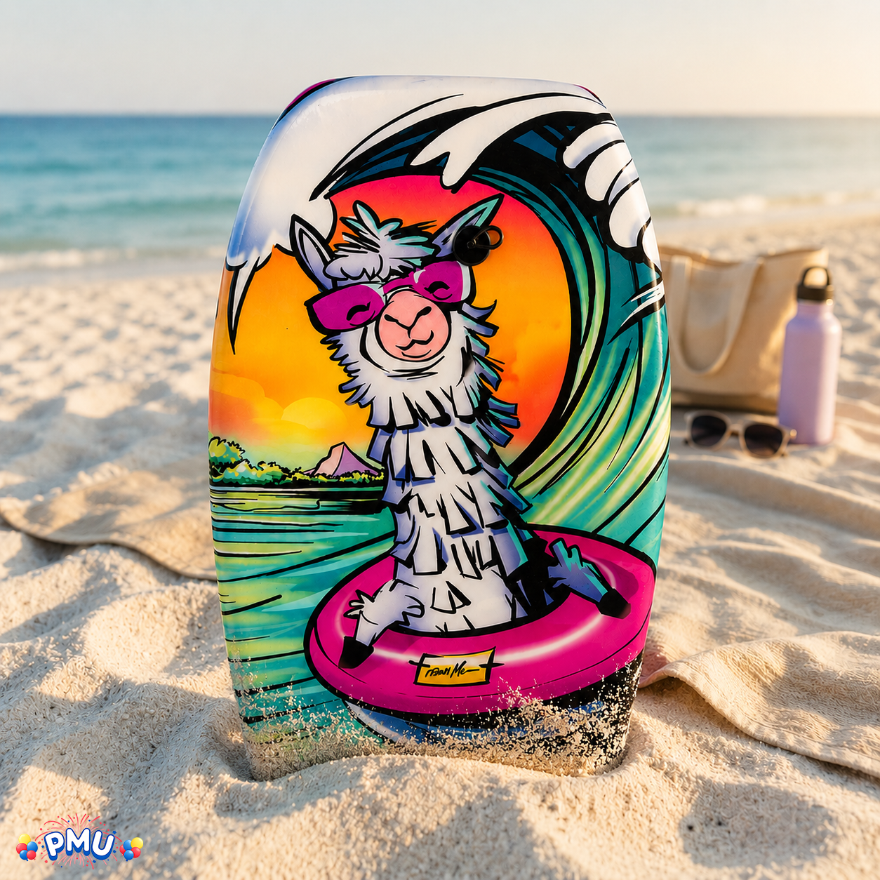 PMU 26 Inch Graphics Printed Bodyboard - Lightweight Wrist Leash Slick Bottom Boogie Board for Beach, Sea & Pool - Surfing Board for Kids, Teens & Adults Wave Conditions  Pkg/1