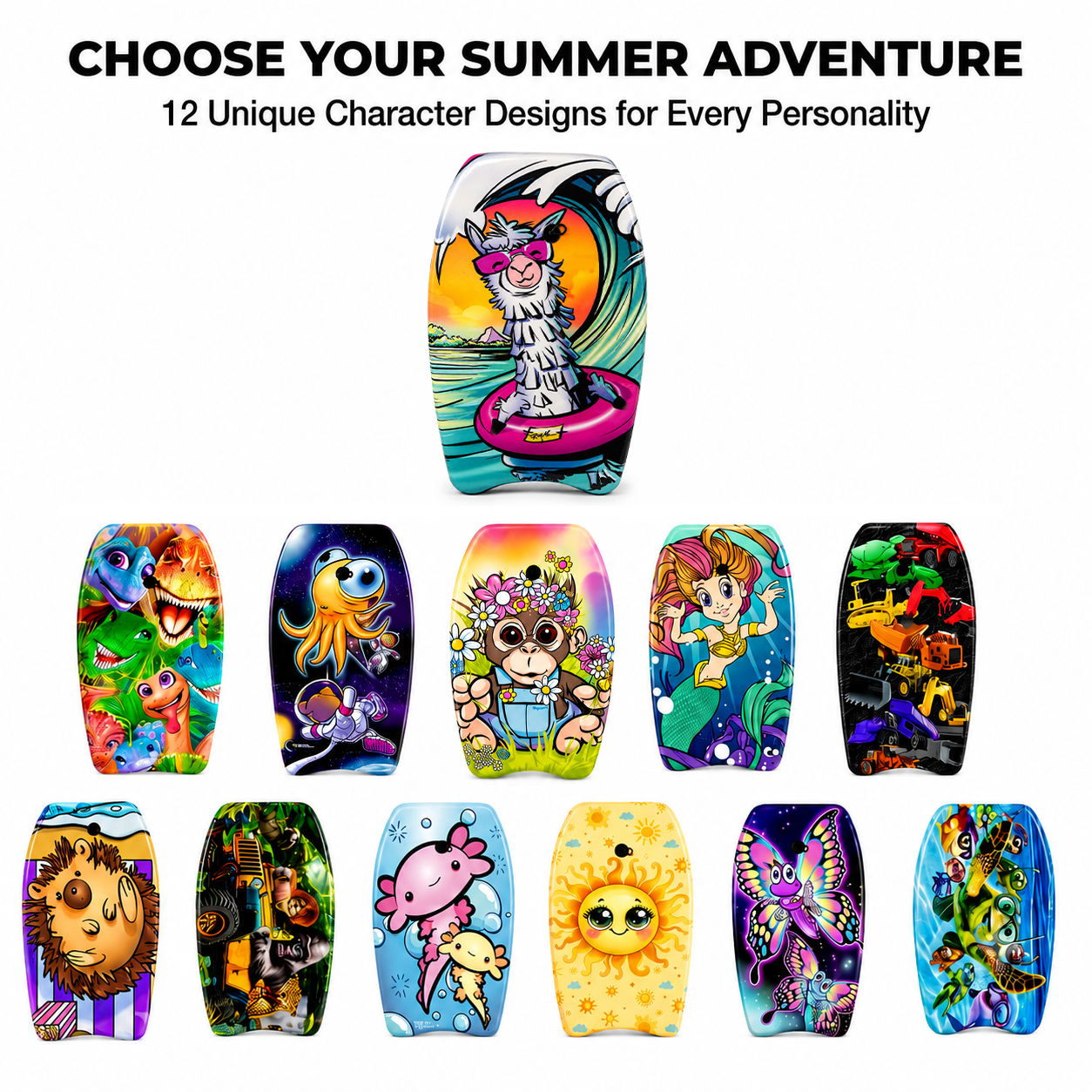 PMU 26 Inch Graphics Printed Bodyboard - Lightweight Wrist Leash Slick Bottom Boogie Board for Beach, Sea & Pool - Surfing Board for Kids, Teens & Adults Wave Conditions  Pkg/1