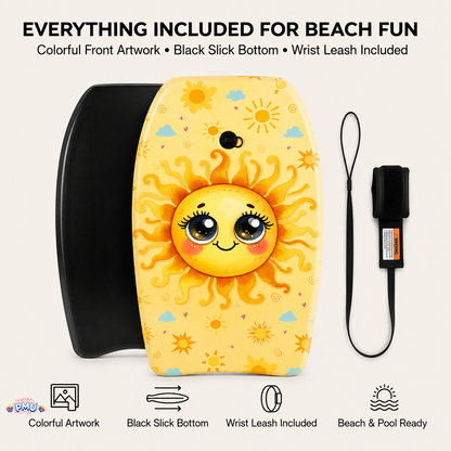 PMU 26 Inch Graphics Printed Bodyboard - Lightweight Wrist Leash Slick Bottom Boogie Board for Beach, Sea & Pool - Surfing Board for Kids, Teens & Adults Wave Conditions  Pkg/1