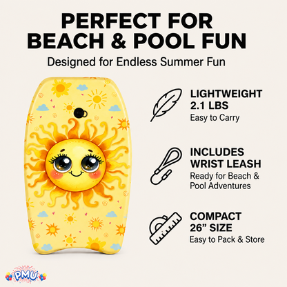 PMU 26 Inch Graphics Printed Bodyboard - Lightweight Wrist Leash Slick Bottom Boogie Board for Beach, Sea & Pool - Surfing Board for Kids, Teens & Adults Wave Conditions  Pkg/1