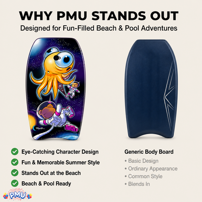 PMU 26 Inch Graphics Printed Bodyboard - Lightweight Wrist Leash Slick Bottom Boogie Board for Beach, Sea & Pool - Surfing Board for Kids, Teens & Adults Wave Conditions  Pkg/1