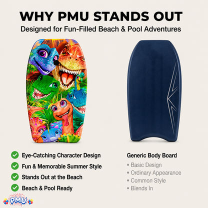PMU 26 Inch Graphics Printed Bodyboard - Lightweight Wrist Leash Slick Bottom Boogie Board for Beach, Sea & Pool - Surfing Board for Kids, Teens & Adults Wave Conditions  Pkg/1