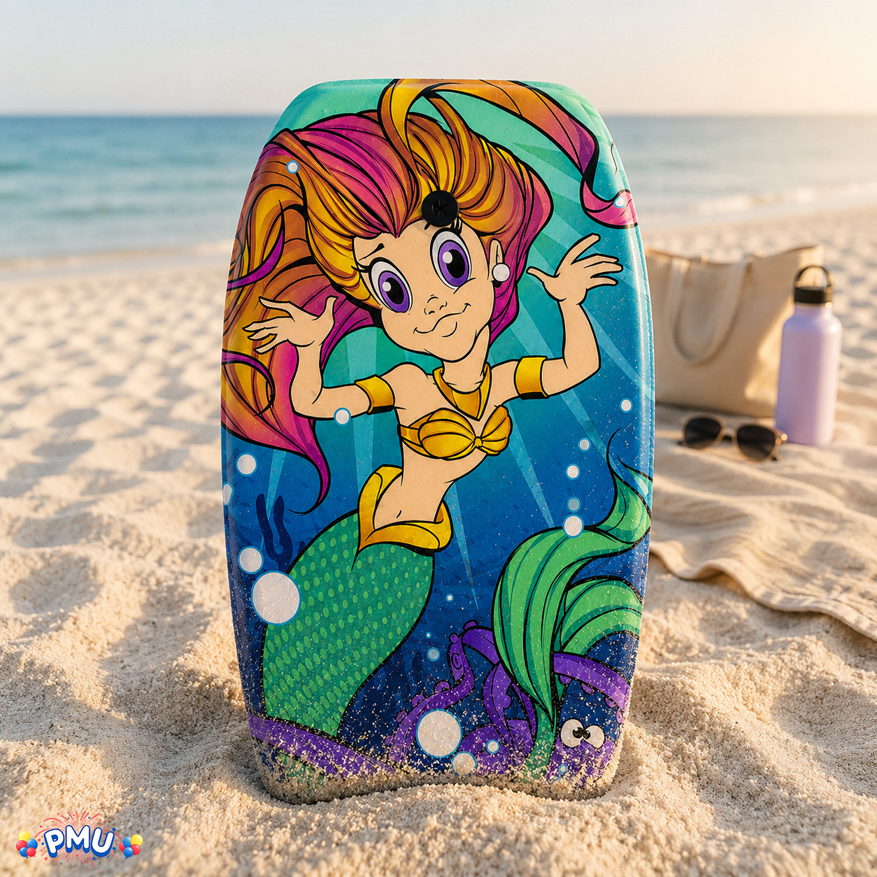 PMU 26 Inch Graphics Printed Bodyboard - Lightweight Wrist Leash Slick Bottom Boogie Board for Beach, Sea & Pool - Surfing Board for Kids, Teens & Adults Wave Conditions  Pkg/1