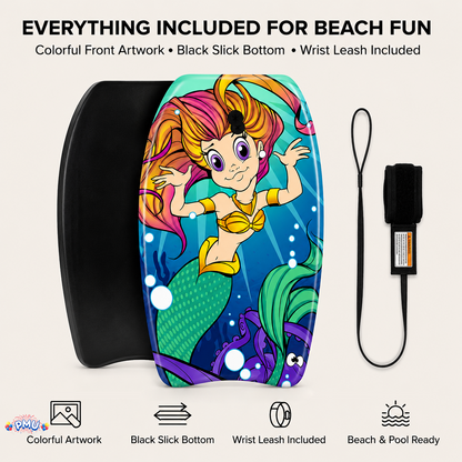 PMU 26 Inch Graphics Printed Bodyboard - Lightweight Wrist Leash Slick Bottom Boogie Board for Beach, Sea & Pool - Surfing Board for Kids, Teens & Adults Wave Conditions  Pkg/1