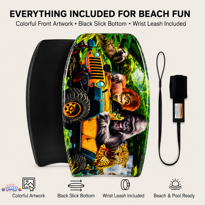 PMU 26 Inch Graphics Printed Bodyboard - Lightweight Wrist Leash Slick Bottom Boogie Board for Beach, Sea & Pool - Surfing Board for Kids, Teens & Adults Wave Conditions  Pkg/1